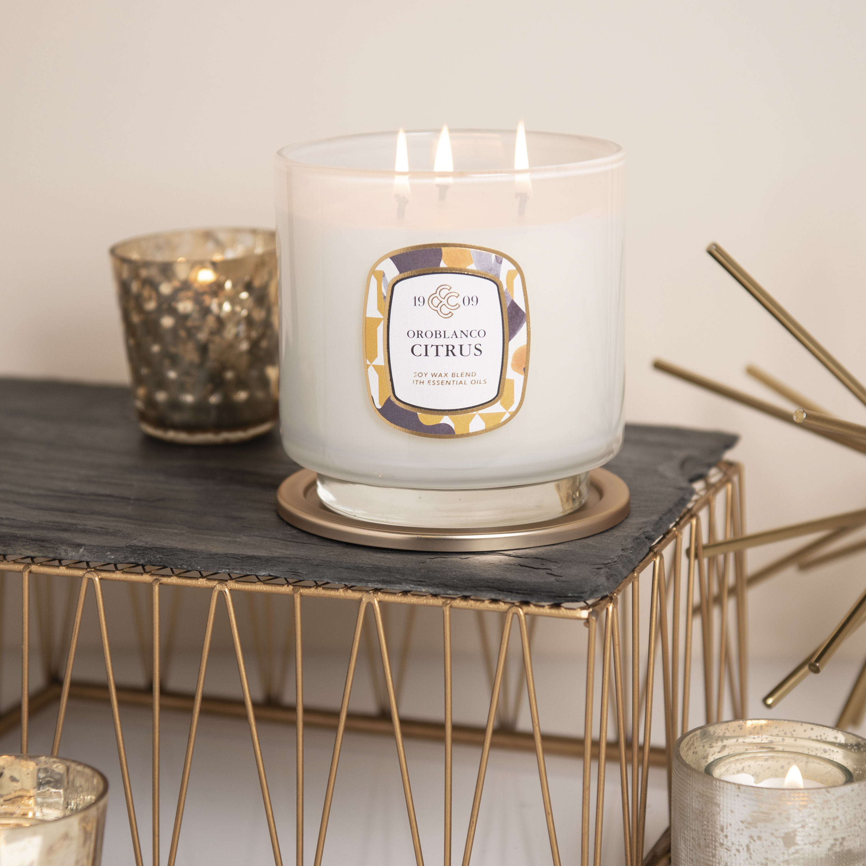 Colonial Candle 1909 Oroblanco Citrus Scented Jar Candle, 3 Wick, 20 oz, 80 Hours Burn, Fruity