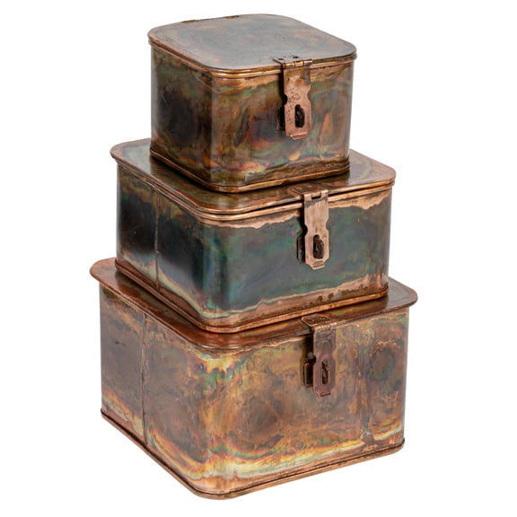 Creative Co-Op Various Square Decorative Boxes, Burnt Copper Finish, Set of 3