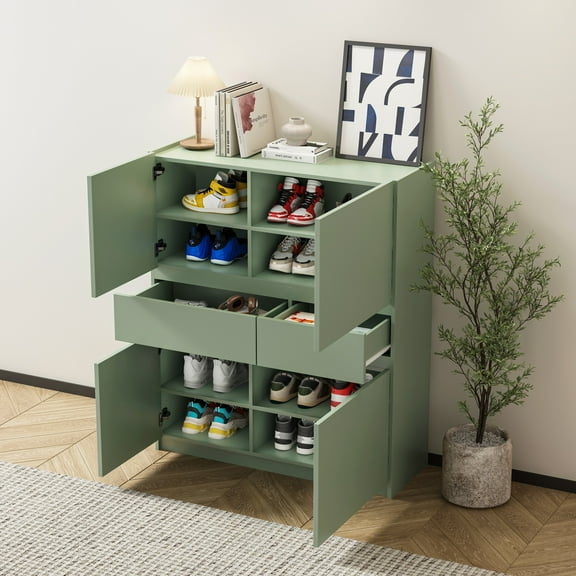 Leumius Wooden Storage Cabinet,Kitchen Pantry Cabinet,Pantry Cabinet with 4 Doors and 2 Drawers for Kitchen,Dining Room,Living Room,Green
