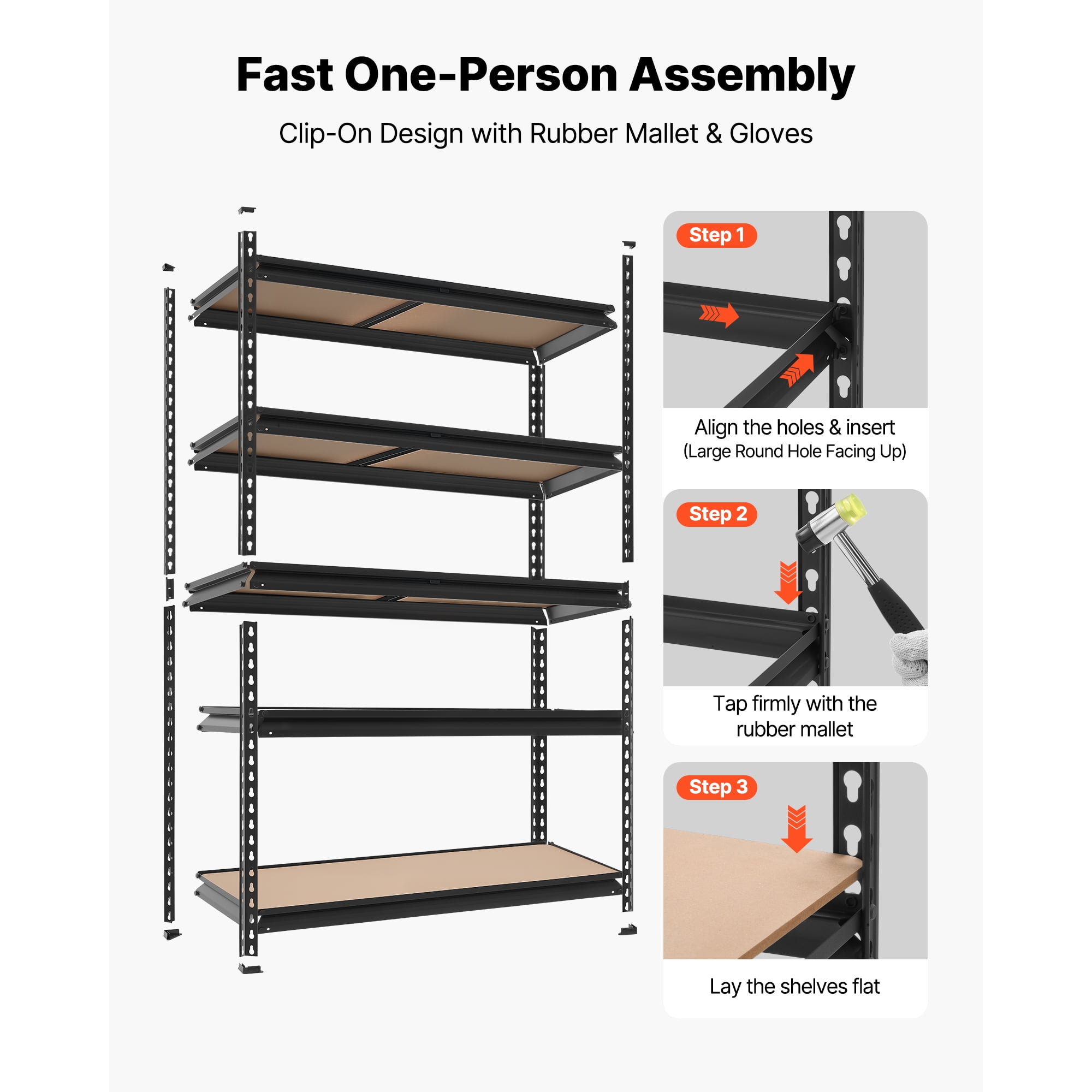 KFFKFF 5-Tier Adjustable Storage Shelves, 3000 lbs Capacity, Heavy-Duty Metal Utility Rack for Garage, Workshop, Warehouse, or Basement, 48.35" W x 24.37" D x 71.38" H