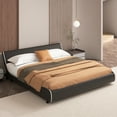 thumbnail image 3 of Infans King Upholstered Platform Bed Frame Low Profile Faux Leather Curved Headboard, 3 of 7
