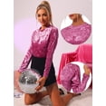 thumbnail image 2 of Camiseta casual de manga larga con cuello redondo Allegra K de terciopelo Fucsia XL, 2 of 6