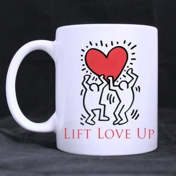 Cartoon Lovely Cute Design Heart "Life Love Up" (Twin Side) Custom White Ceramic Mug Coffee Cup (11 Ounce)