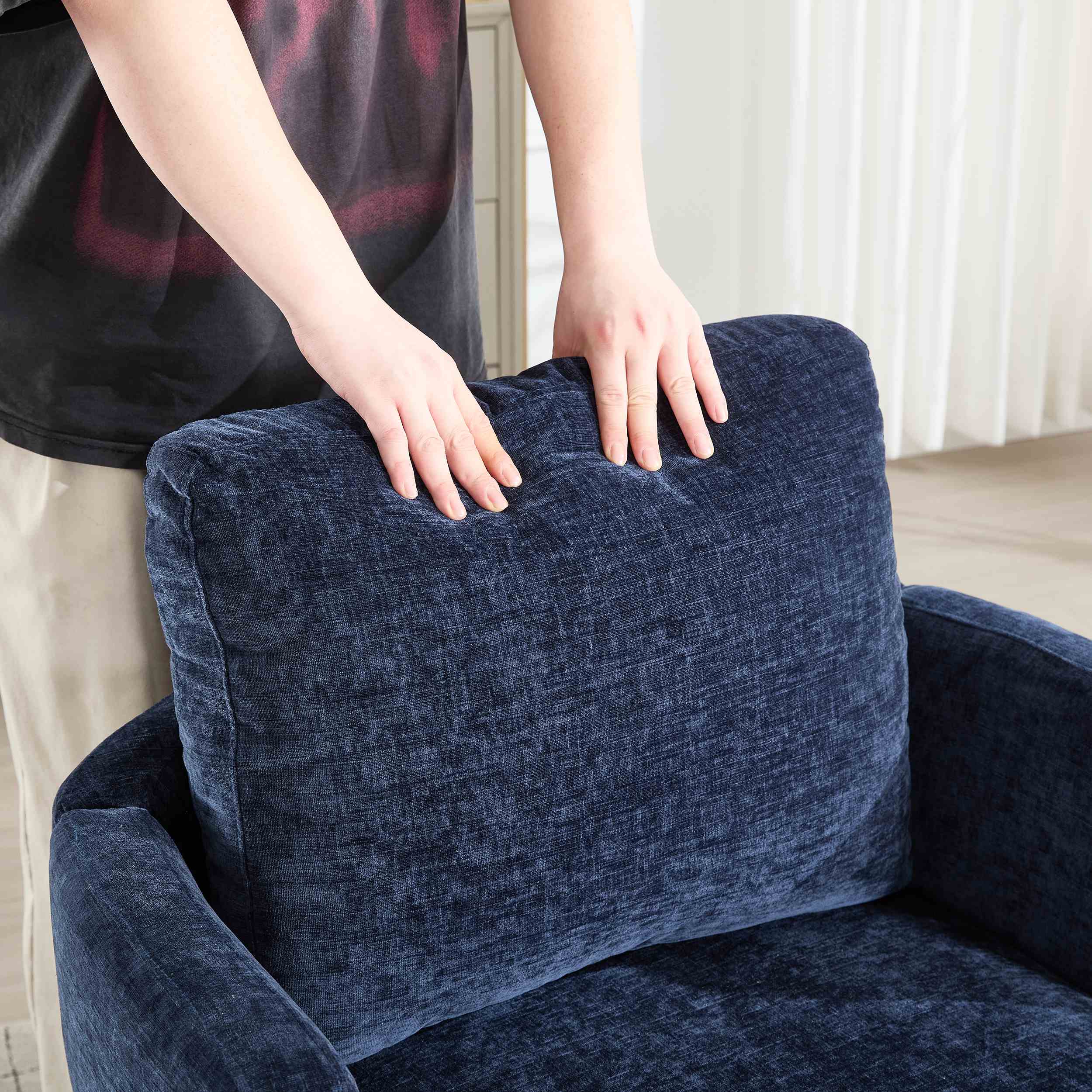 360° Swivel Barrel Chair, Upholstered Accent Chair, Suitable for Nurseries, Offices,Blue