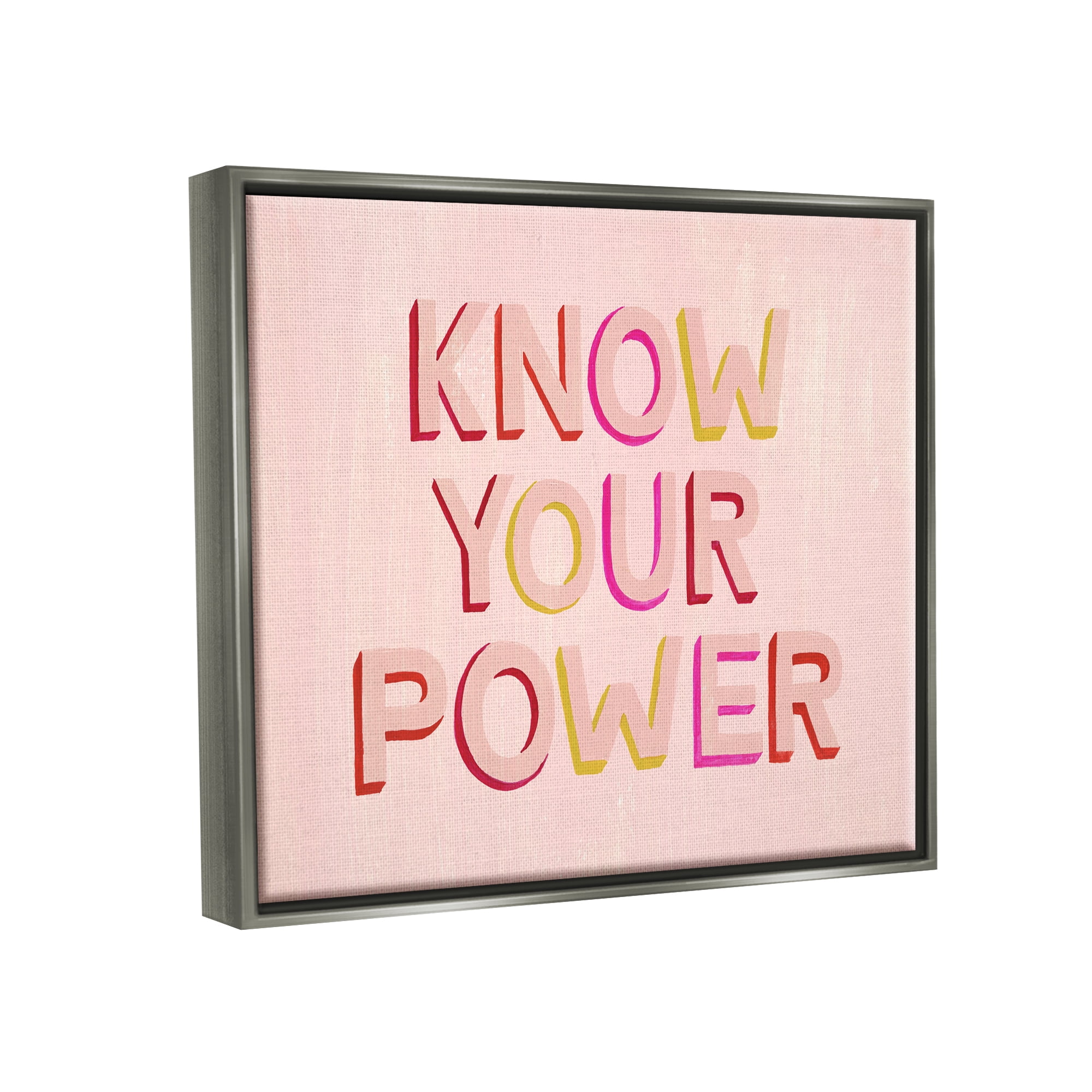 Stupell Industries Know Your Power Pink Inspirational Inspirational Painting Gray Floater Framed Art Print Wall Art