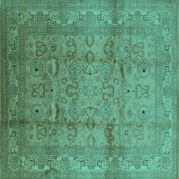Ahgly Company Indoor Square Oriental Turquoise Blue Industrial Area Rugs, 8' Square