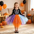 thumbnail image 2 of Ruyang Girls Halloween Dress Skeleton Print Long Sleeve Tulle Dress Crew Neck Irregular Hem Dress Up Outfit for Holiday Party, 2 of 5