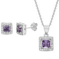 thumbnail image 2 of Sterling Silver Asscher Cut CZ Border Necklace/Earrings Set (Three Colors), 2 of 3