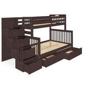 Bedz King Stairway Bunk Beds Twin over Full with 4 Drawers in the Steps and 2 Under Bed Drawers, Dark Cherry