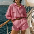 thumbnail image 3 of Costeam Womens 2 Piece Solid Matching Outfit Long Sleeve Crew Neck Top High Waist Wide Leg Pants Side Slip Pockets Soft Stretch Loose Casual Loungewear Two Piece Set, 3 of 5