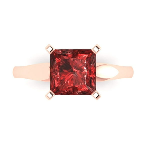 2.5 ct Princess Cut Natural Garnet Solitaire 14K Rose Gold Womens Engagement Ring