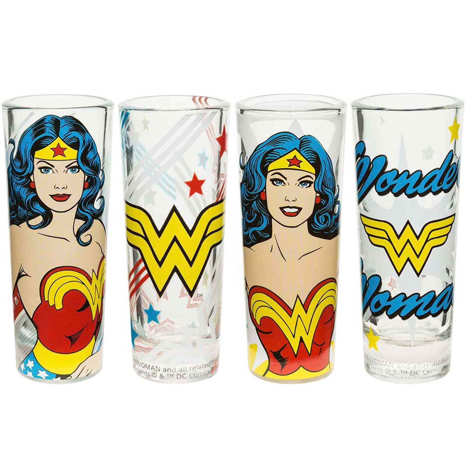 Boxed Justice League DC Comics Wonder Woman Logo Character Shot Glasses 4 Pack 