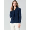 thumbnail image 4 of DARING DIVA Tie-Neck Long Sleeve Pleated Tops Shirt 2XL Navy Blue, 4 of 6
