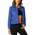 thumbnail image 4 of INSPIRE CHIC Women's Turn-Down Collar Flap Pockets Snap Button Faux Suede Jacket XS Blue, 4 of 6