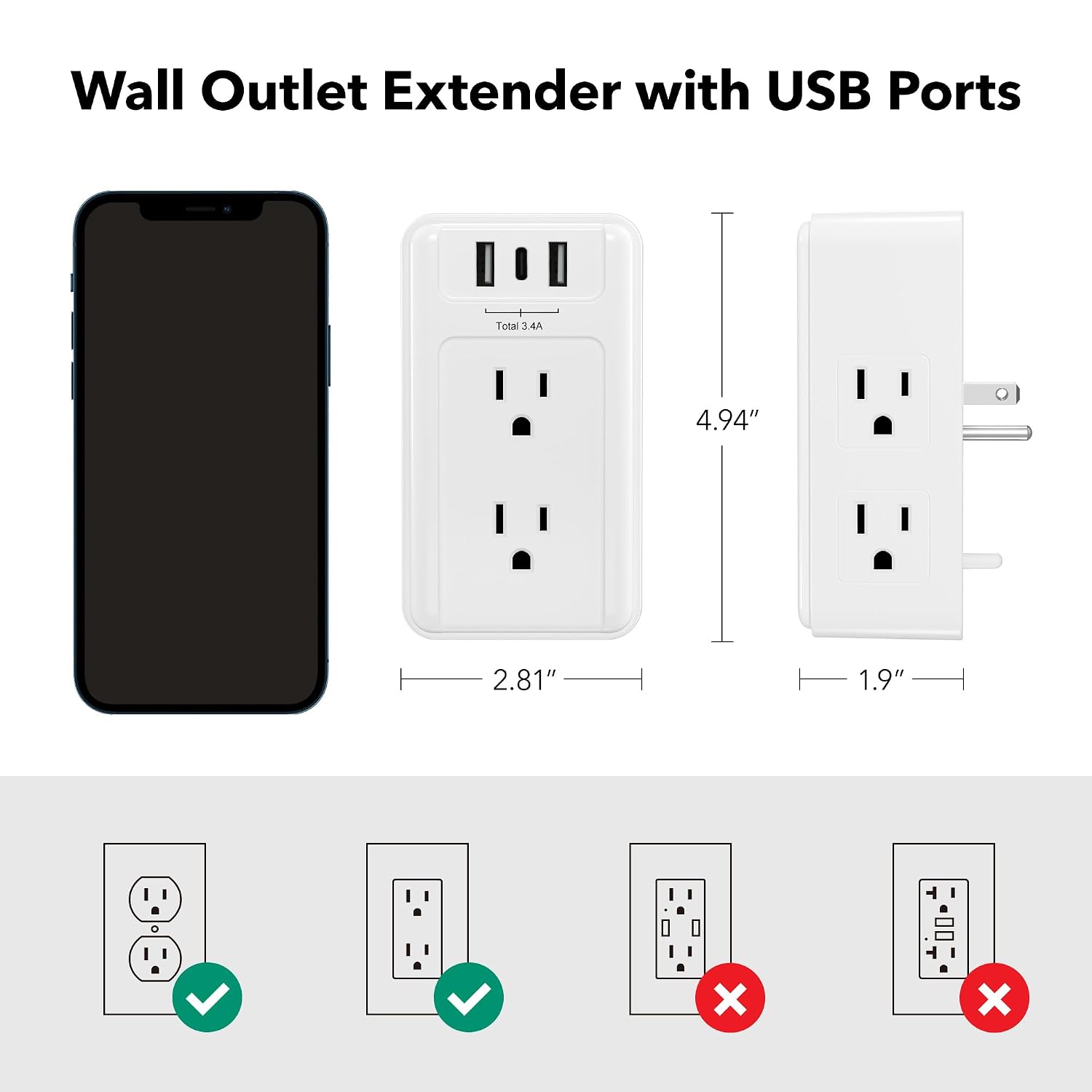 BN-LINK Multi Plug Outlet Extender, 6 AC + 3 USB photo 6