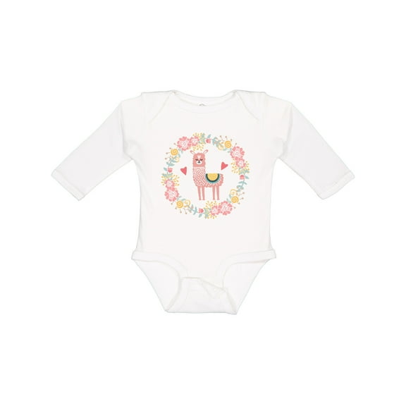 Inktastic Llama Rose Flower Wreath Girls Long Sleeve Baby Bodysuit