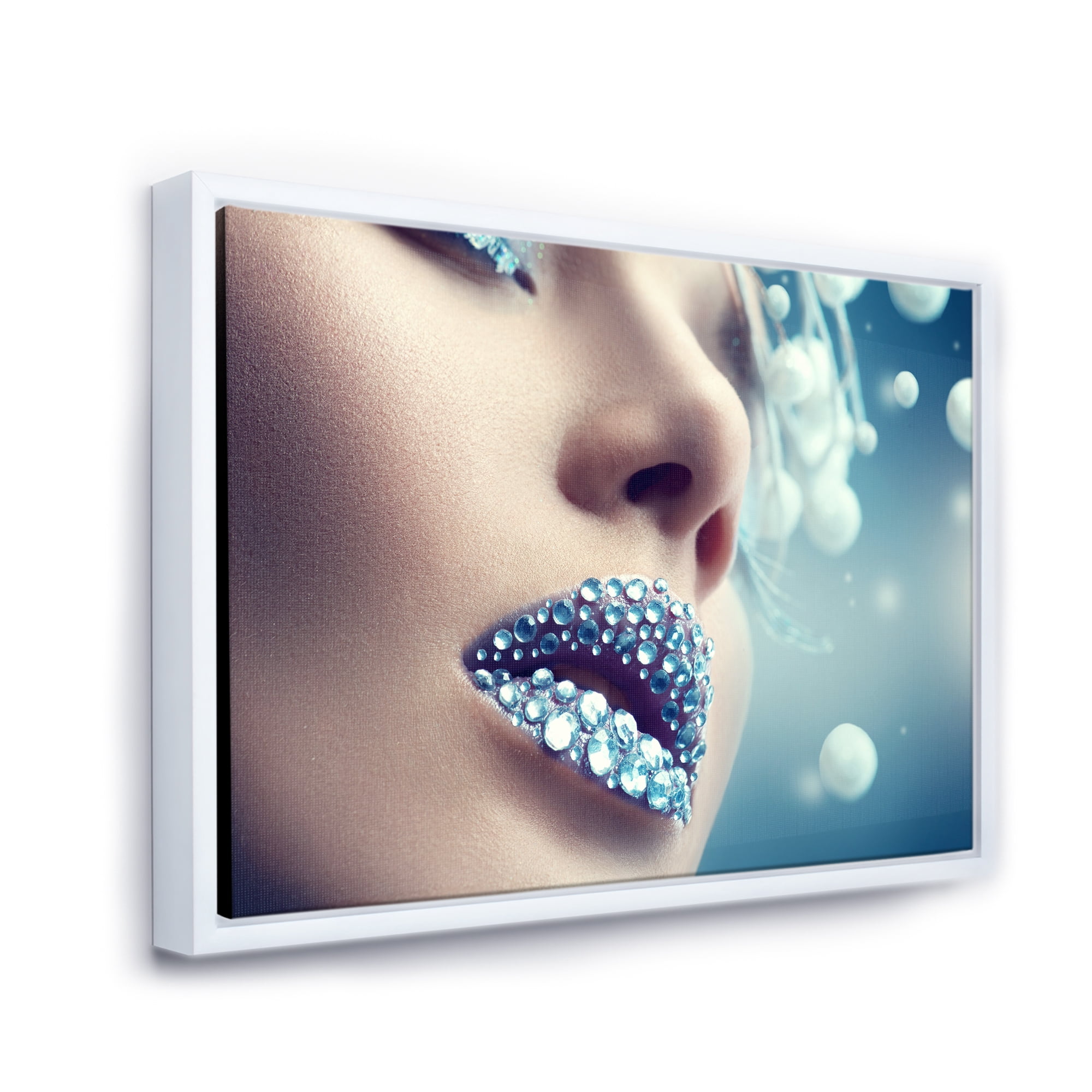 Close-Up Of Gems On Female Lips 32 in x 16 in Framed Photography Canvas Art Print, by Designart