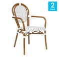 thumbnail image 4 of Merrick Lane Set of Two Stacking Thonet Bistro Style Chair with Arms, White & Gray PE Rattan Seat, and Bamboo Metal Frame for Indoor/Outdoor Use, 4 of 18