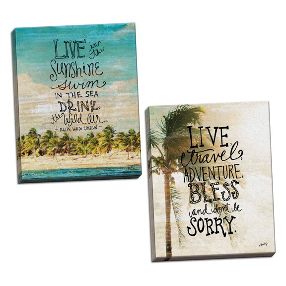 Gango Home Decor Contemporary Live, Travel, Adventure & Live in the Sunshine by Misty Michelle (Ready to Hang); Two 12x16in Hand-Stretched Canvases