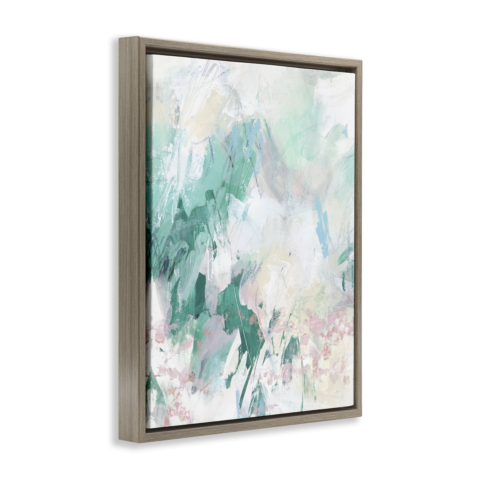 Stupell Industries Green Faded Splatter Abstract Painting Brown Floater Framed Canvas Art Print Wall Art, 17 x 21