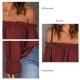 thumbnail image 5 of Blusa de gasa con hombros descubiertos, camiseta de manga larga con ribete de volantes de Color liso, camiseta con hombros descubiertos para mujer, chica, citas, Borgoña XL, 5 of 6