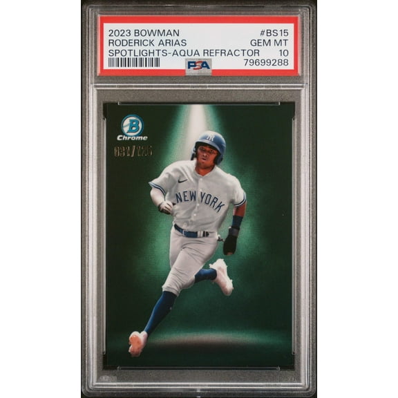 Graded 2023 Topps Bowman Roderick Arias #BS15 Spotlights Aqua Refractor #/125 Rookie RC Baseball Card PSA 10 Gem Mint