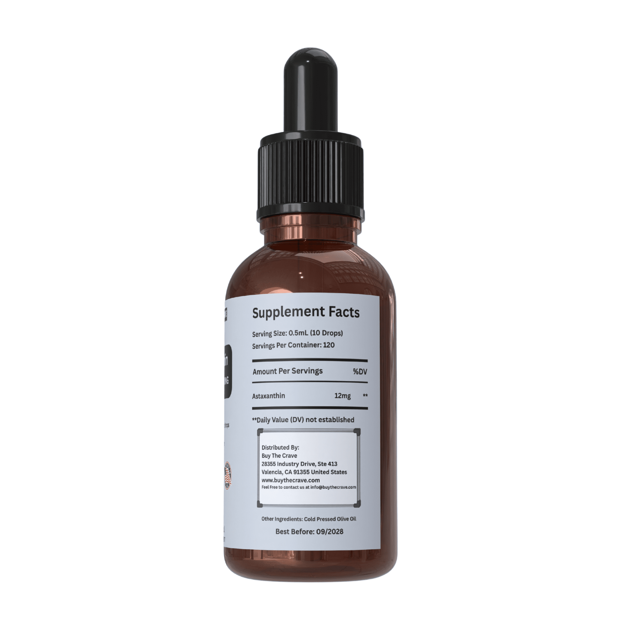 Astaxanthin Liquid Drops Infused with Cold Pressed Extra Virgin Olive Oil – 12mg per Serving – Natural Antioxidant Support – 2 fl oz Dropper Bottle – Vegan, Non-GMO