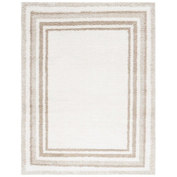 SAFAVIEH Border & Stripe Hyram Bordered Shag Area Rug, Ivory/Beige, 8' x 10'