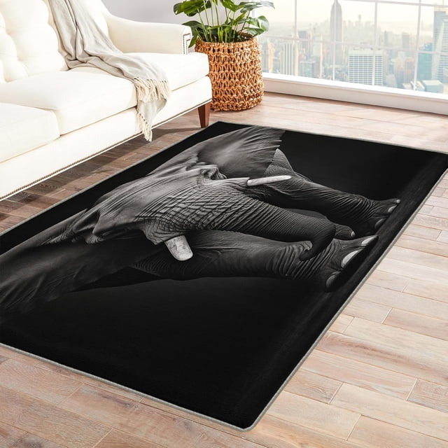 Elephant Rugs for Living Room - 3x4Elephant Rug - Black and White Wildlife Area Rug - African Wild Animal Rugs - Boys Modern Carpet