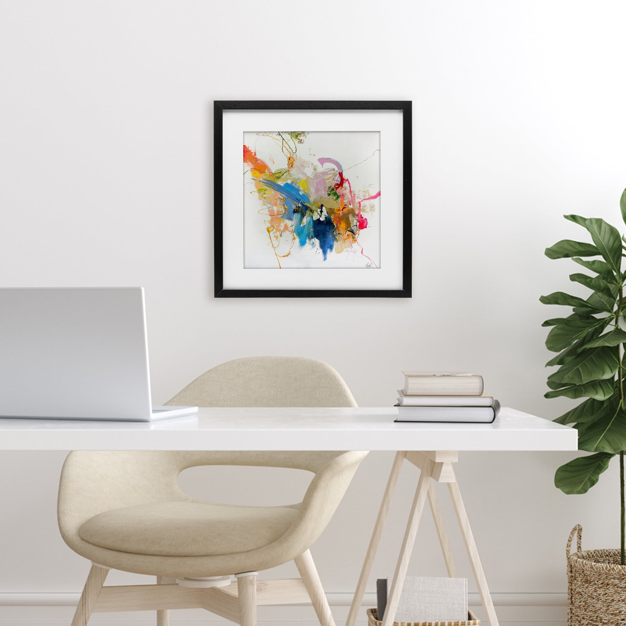Confident Pink Abstraction Black Framed Print Under Glass, design by Design Fabrikken