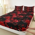 thumbnail image 3 of Manfei Fashion Red Rose Queen Sheet Sets for Adult, Flower Floral Flat Sheet, Romantic Anniversary Queen Fitted Sheet, Breathable Home Decor, 4 Pieces, 3 of 7