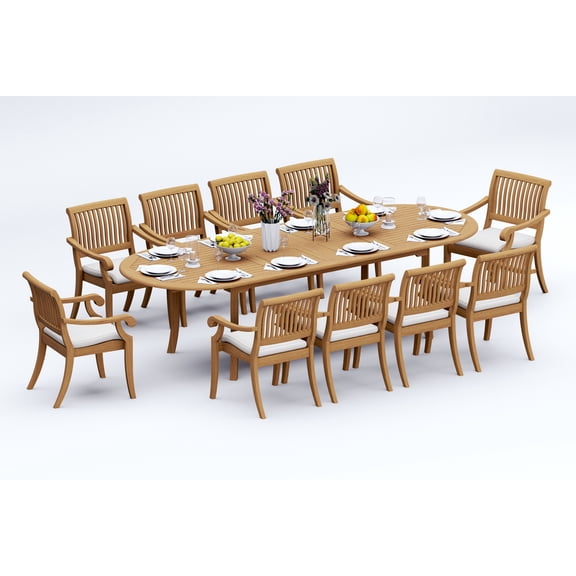 Grade-A Teak Dining Set: 10 Seater 11 Pc: And 10 Arbor Arm Chairs Outdoor Patio WholesaleTeak #51AB2610