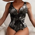 thumbnail image 2 of WREESH Womens One Piece Swimsuit Deep V-Neck Swim Suits Vintage Printed Swimwear Conservative Swimwear Printed Beach Skirt Set Sleeveless Bathing Suits Black, 2 of 4