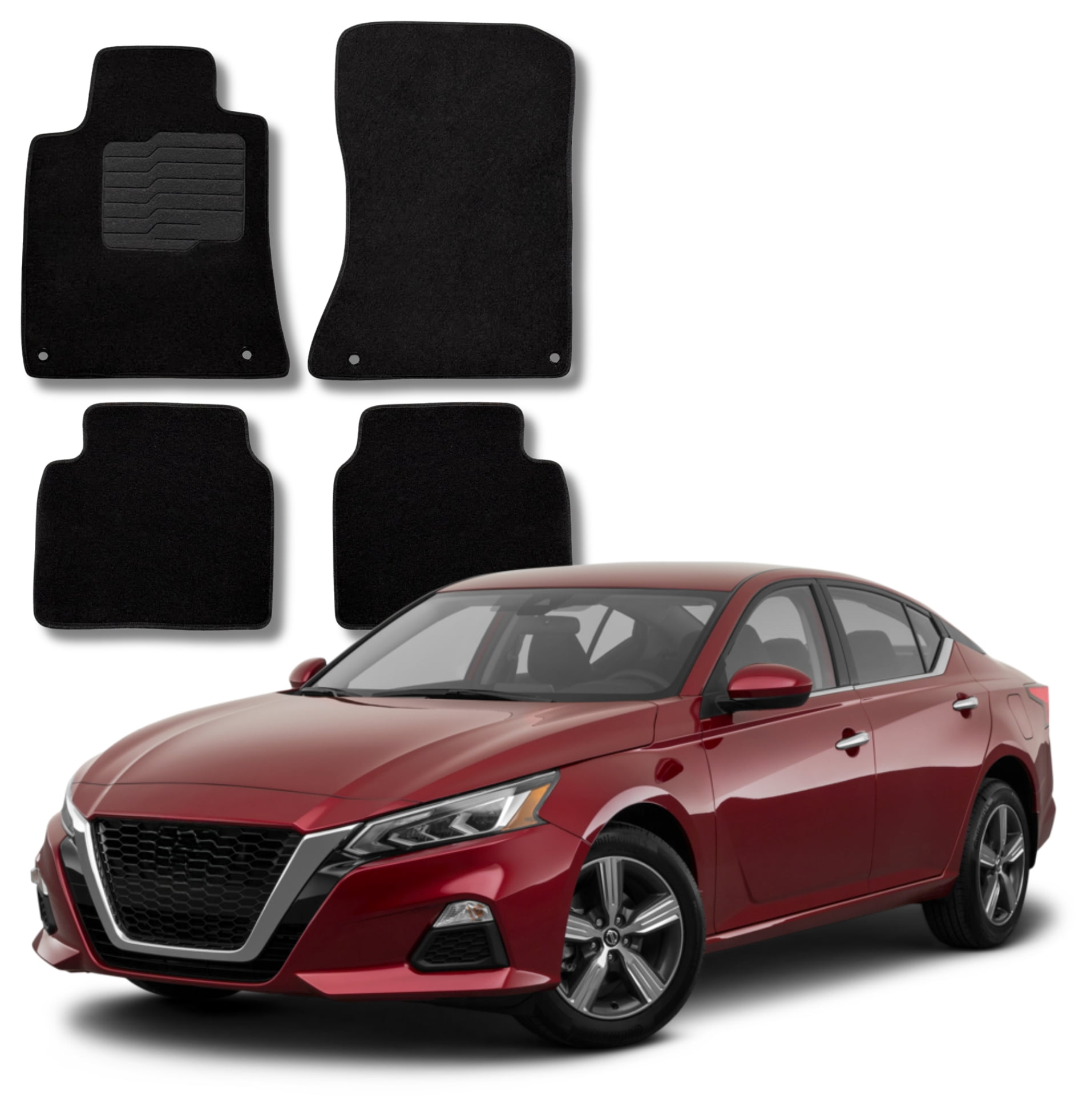 Carpet Floor Mats Fit for 2019 to 2025 Nissan Altima with Driver Heel Pad, Safety Locks, Front and Rear Set, Black