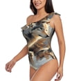 thumbnail image 5 of Daiia Wolf Family Winter Wonderland Women's One Piece Swimsuits Personalized One Shoulder Swimwear Asymmetric Ruffle Bathing Suits-Small, 5 of 8