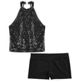 thumbnail image 5 of YONGHS Kids Girls Sequins Dance Outfits Sleeveless Halter Crop Tops with Gym Dance Shorts Set Black 6, 5 of 7