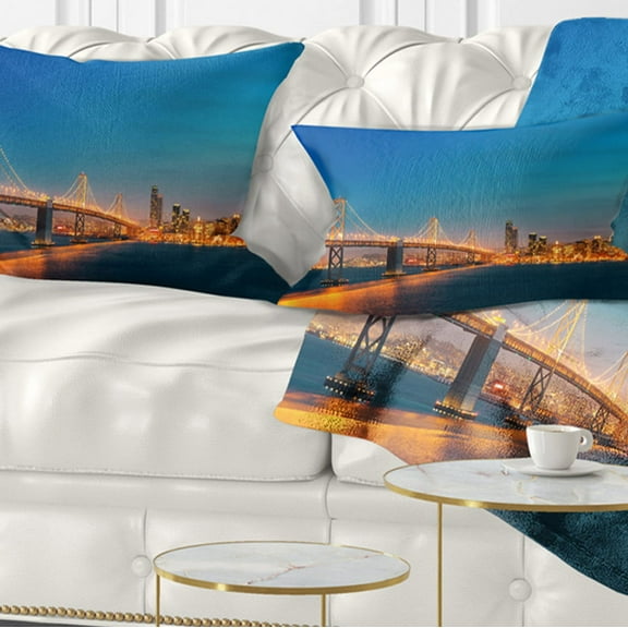 Designart Illuminated San Francisco Skyline - Cityscape Throw Pillow - 12x20