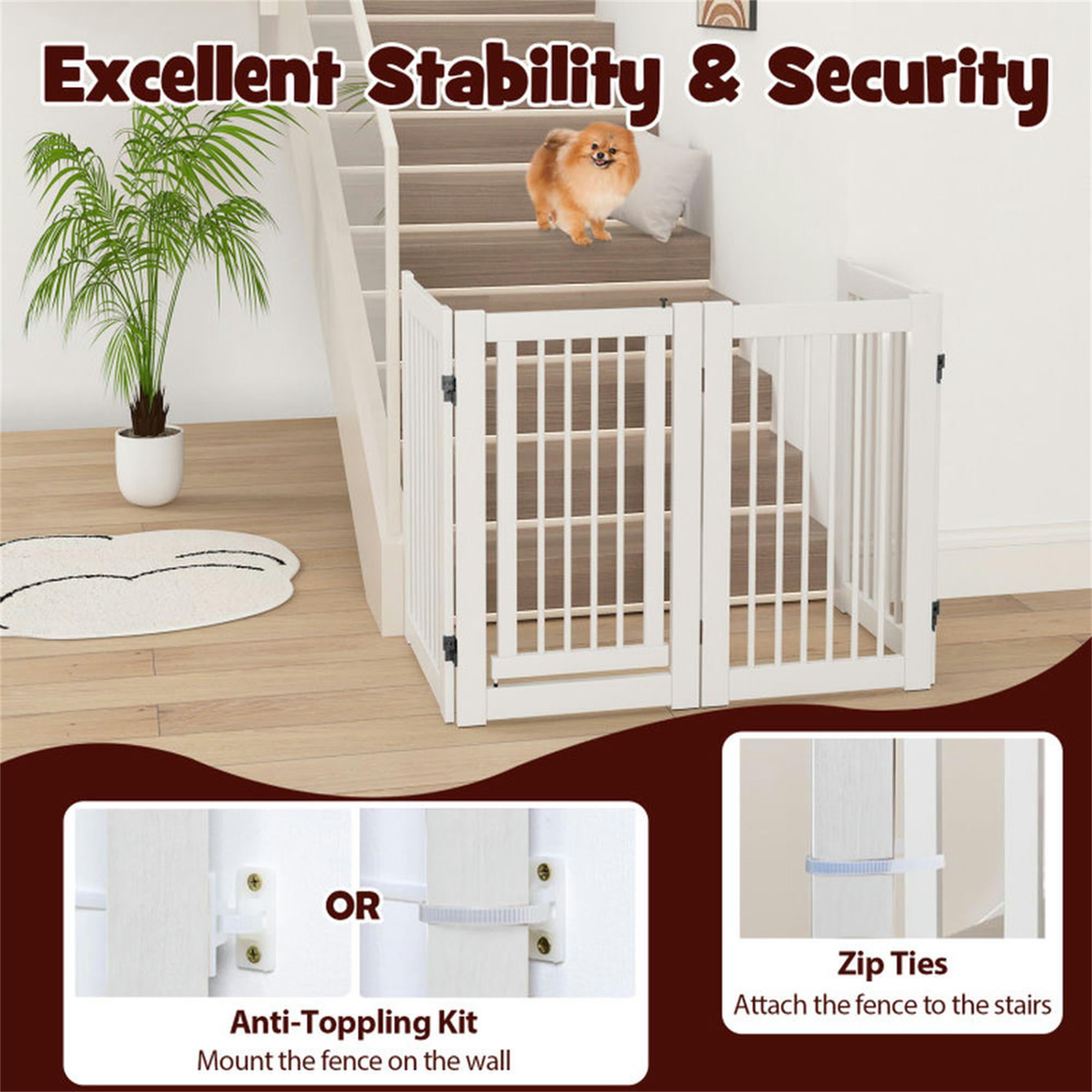 Pefilos 30" Tall 4-Panel Freestanding Pet Gate for Stairs, Folding Wood Dog Fence, White Pefilos 30" Tall 4-Panel Freestanding Pet Gate for Stairs, Folding Wood Dog Fence, White