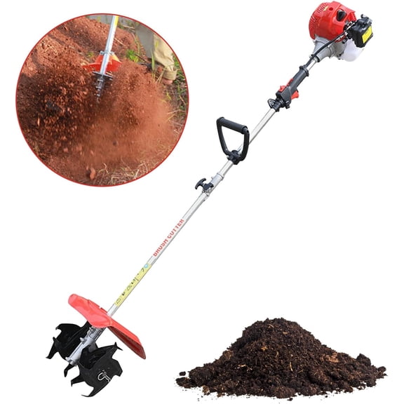 Miumaeov Handheld Tiller Cultivator, 51.7CC 2 Stroke Gas Powered Yard Garden Farm Tilling Tool,Mini Weeding Tilling Tool Gas Powered Engine
