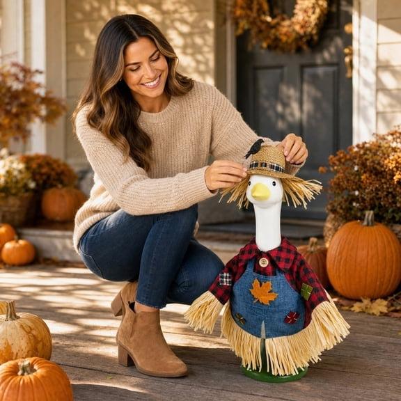 AuroraX Fall Harvest Porch Goose Clothes Set 23" 17 19 inch Scarecrow Porch Goose Outfit Sets Holiday Front Porch Goose Clothes Fall Harvest Lawn Garden Decor