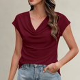 thumbnail image 5 of Cowl Neck Tops for Women 2026 Summer Womens Tops Casual Business Blouses Short Sleeve Loose Fit Spring Outfits by Yigetop Wine L, 5 of 5