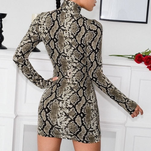 High neck snake print dress hot sale