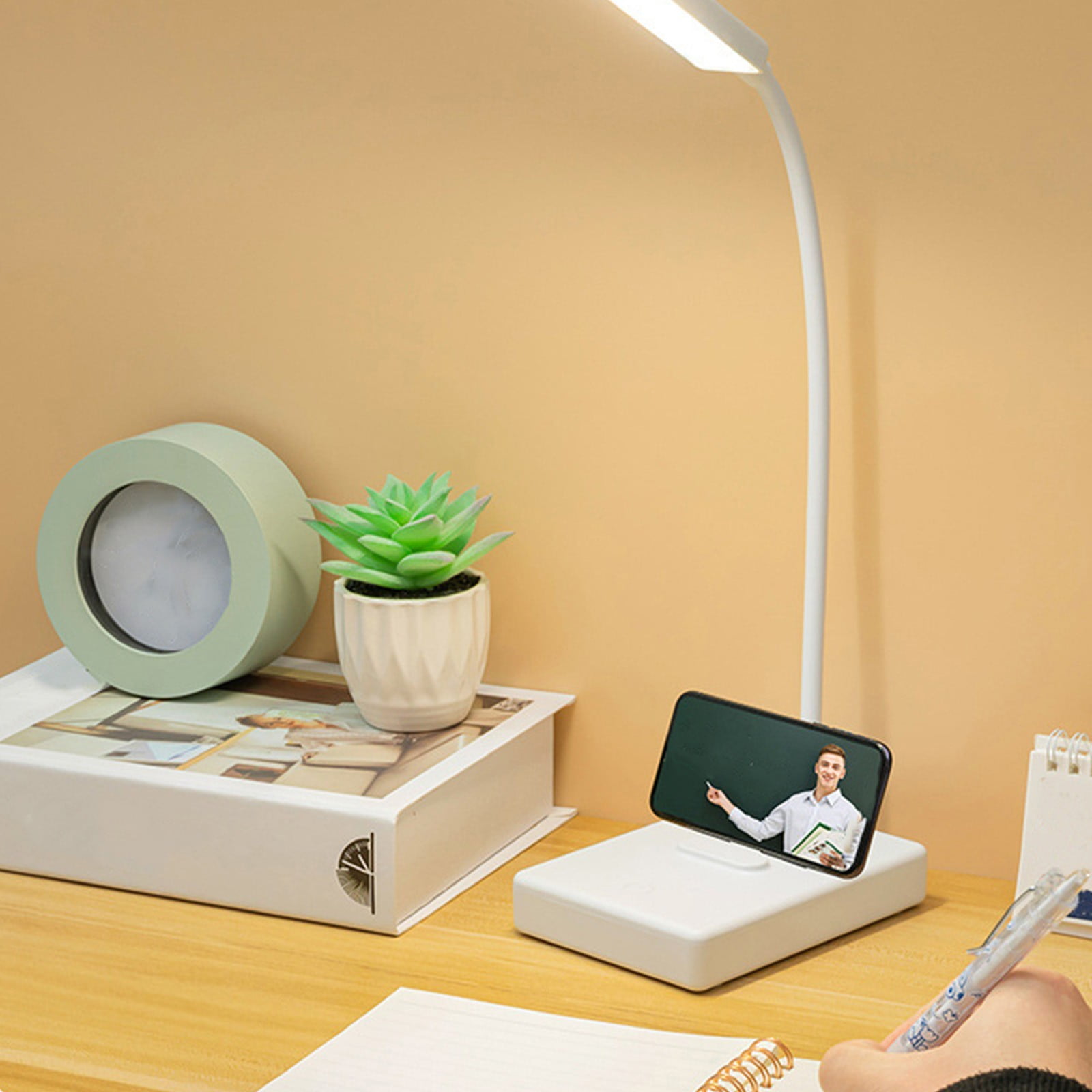 A Charging Small Desk Lamp With Wireless Charging 5W, Brightness Memory Function And Acrylic Panel For Desk Study Room Dorm Use, 12.5X5X3.7In 0.48Lb