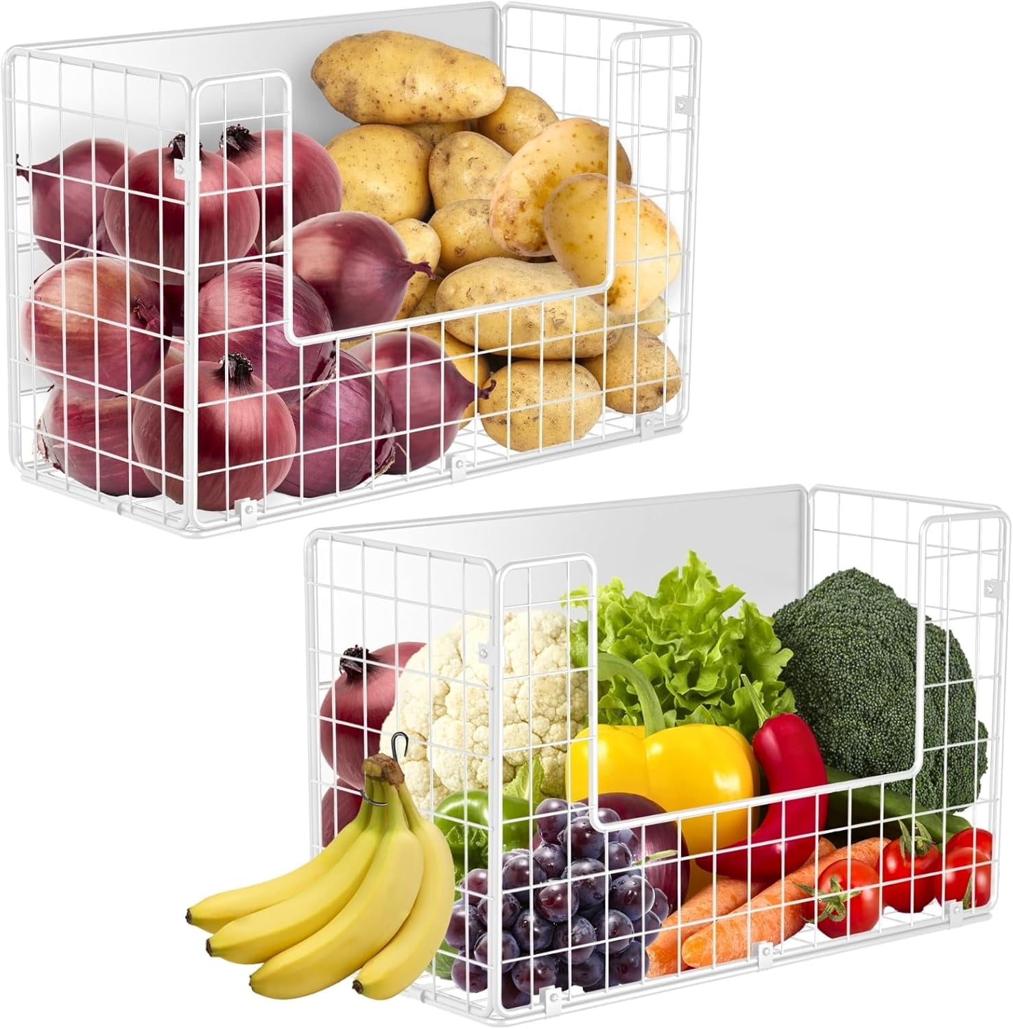 2 Set Magnetic Shelf for Fridge , Fruit Potato & Onion Storage Bins, Pantry Organizers & Storage, Large Container Magnetic Basket for Refrigerator, Kitchen Counter, Cabinet, Magnetic Fridge Organizer