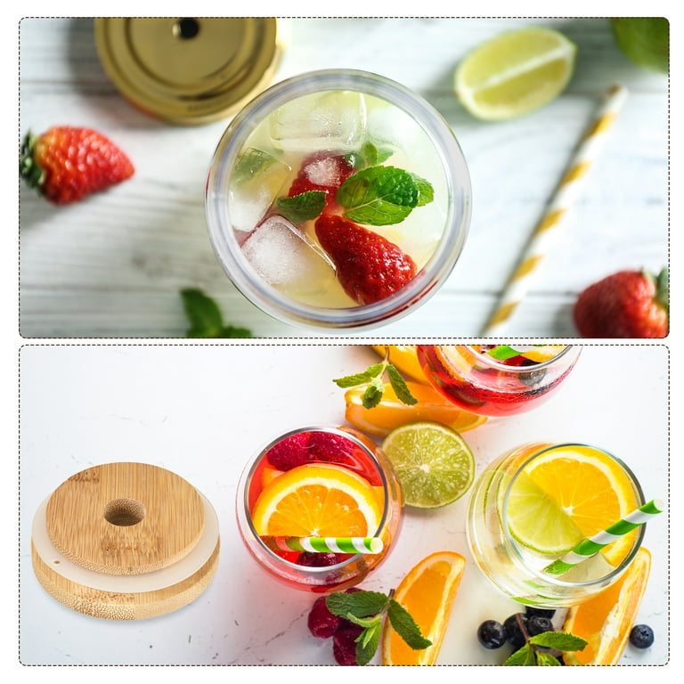 Mason Jar Lids_Bamboo Cups Lids Cover with Silicone Seal Ring for Canning  Jar 1x