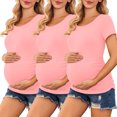 thumbnail image 3 of Ohufall Women's Short Sleeve Maternity Shirts Summer Solid Color Casual Round Neck Nursing Tee Tops Loose Fit Comfortable Pregnancy T-shirts for Women, 3 of 7