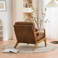 thumbnail image 4 of Wood Frame Accent Chair, Fabric Upholstered Armchair Lounge Chair, Mid Century Modern Reading Chair with Removable Cushion and One Pillow, for Living Room Bedroom Home Office, Brown, 4 of 7