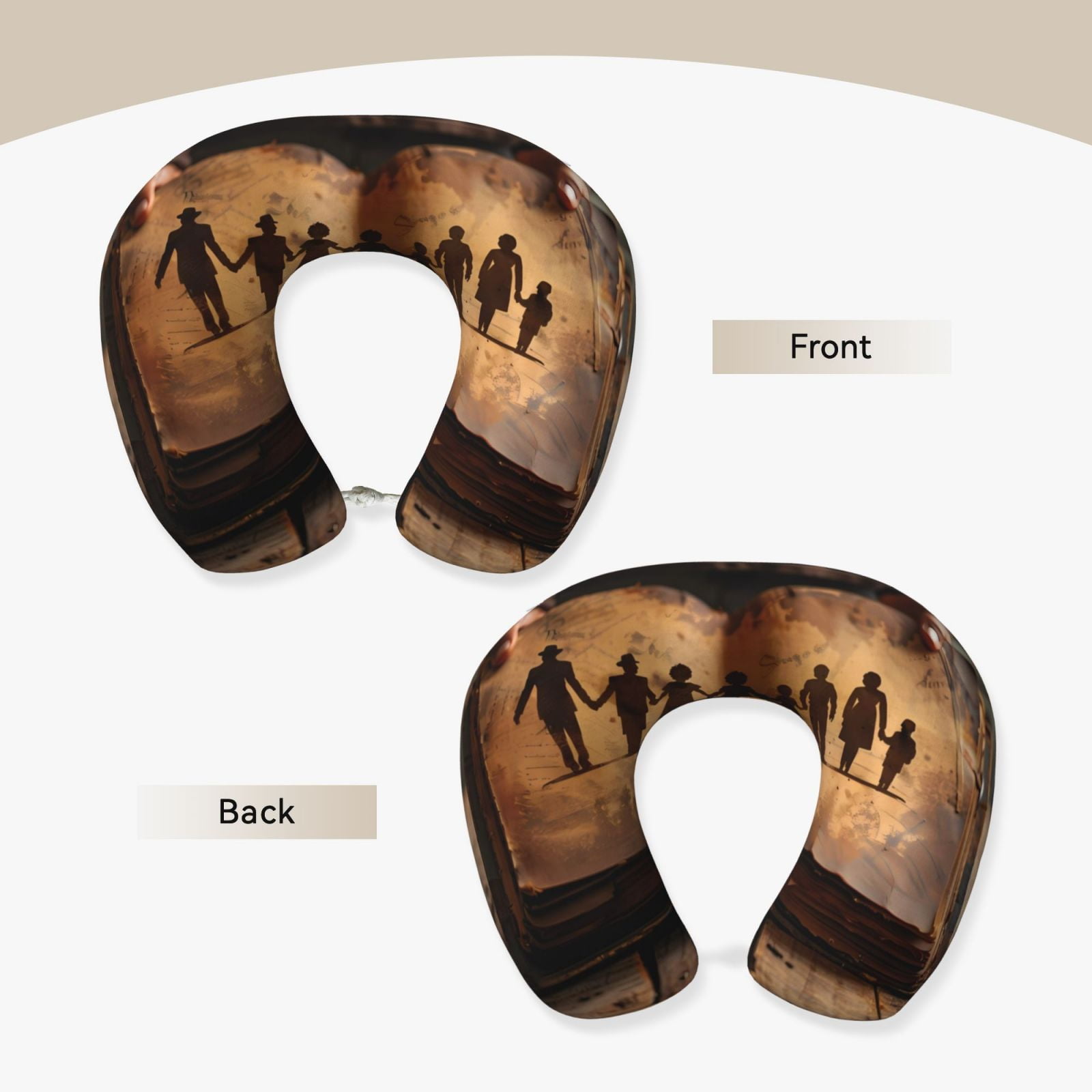 Xecao Vintage Family History Book Print Memory Foam Cervical Neck Pillow Versatile U-Shaped Pillows for Home,Office,Camping,Travelling,Soft Washable Cover