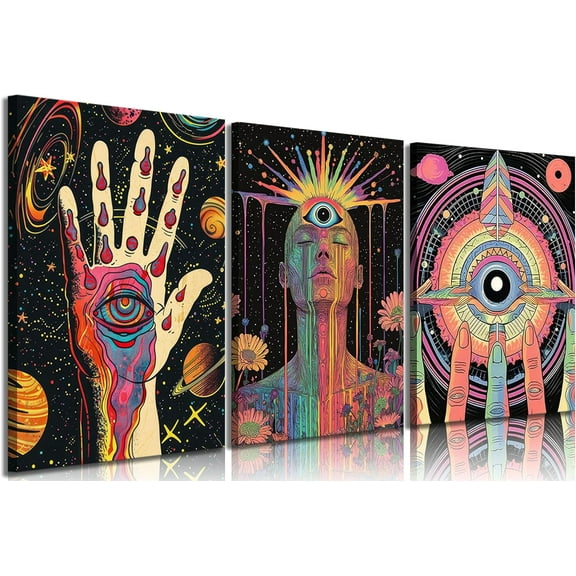 Psychedelic Eye Canvas Wall Art All Seeing Eye Pictures Wall Decor Retro Hippie Posters Prints Paintings for Bedroom Living Room Apartment Teen Dorm Home（Only canvas）