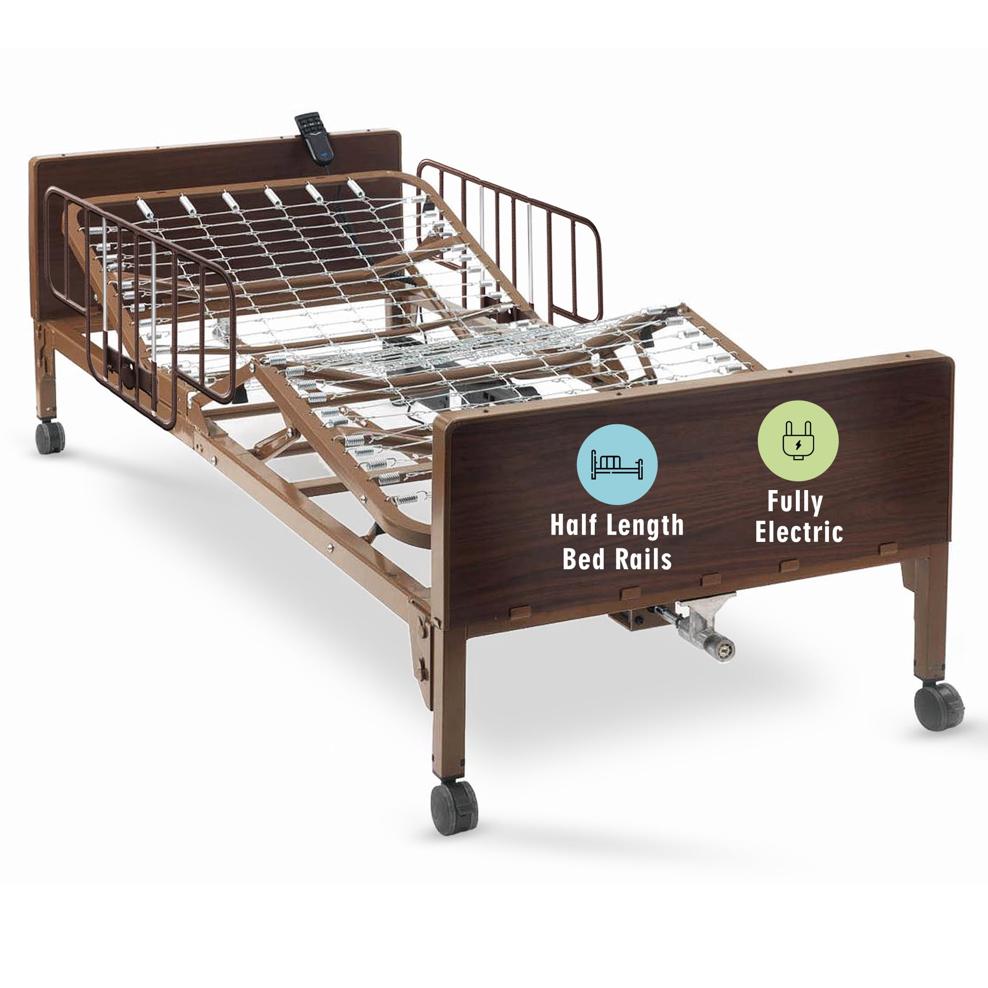 Full Electric Hospital Bed with Half Rails Included - 80" x 36" - Fully Adjustable, No Mattress